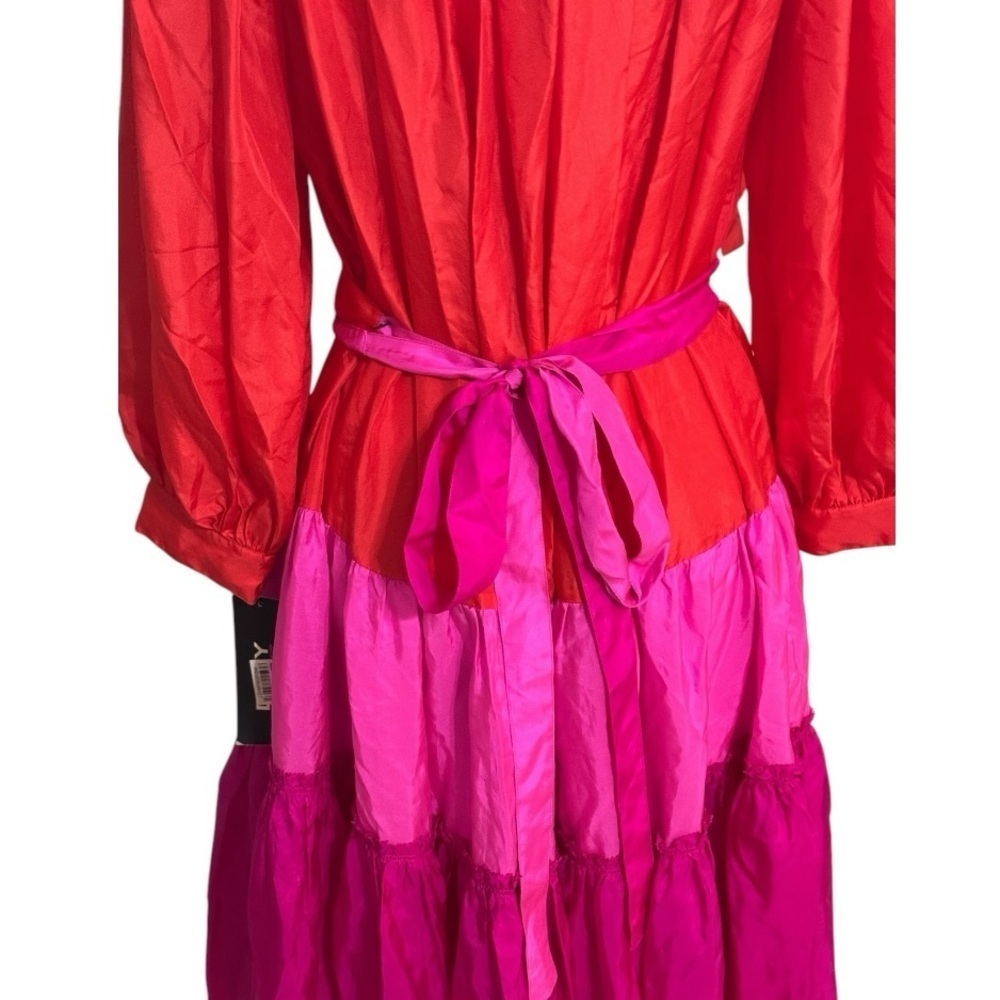 DNKY SILK Colorful Tiered Skirt Pink Orange Party 8 Bloomingdale’s Cruise Midi - Picture 7 of 10